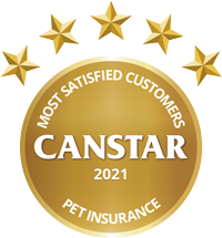 Canstar's 2021 'Most Satisfied Customers – Pet Insurance' Award winner'